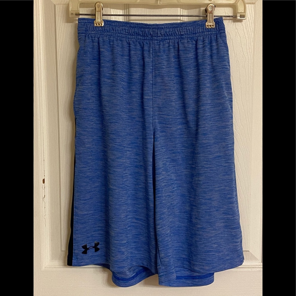 Under Armour Blue Athletic Shorts Black Side Stripe Polyester Size Large